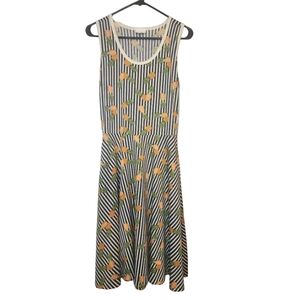 LuLaRoe sleeveless dress with pineapple and stripe pattern. Pockets. Size S